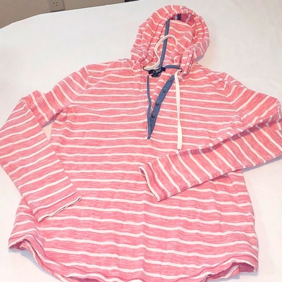 Chaps Tops - Chaps Denim  Red and White Striped Hoodie .100 % Cotton.Size Medium Long Sleeved